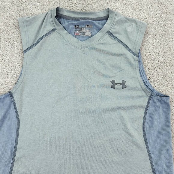 Under Armour Shirt Womens Small Gray Stretch Sleeveless Fitted V-Neck HeatGear - Picture 2 of 8